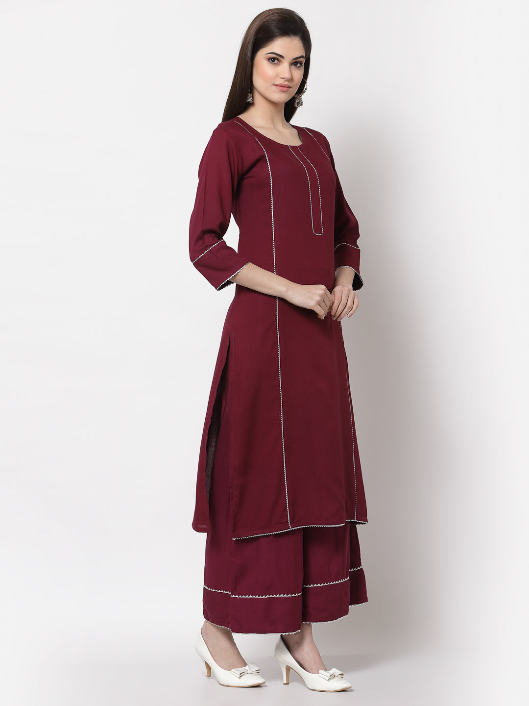 Rayon Solid Straight Kurta Palazzo Set (Wine)