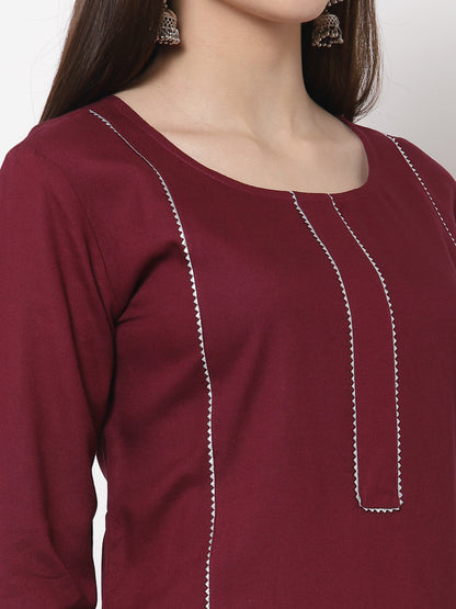 Rayon Solid Straight Kurta Palazzo Set (Wine)