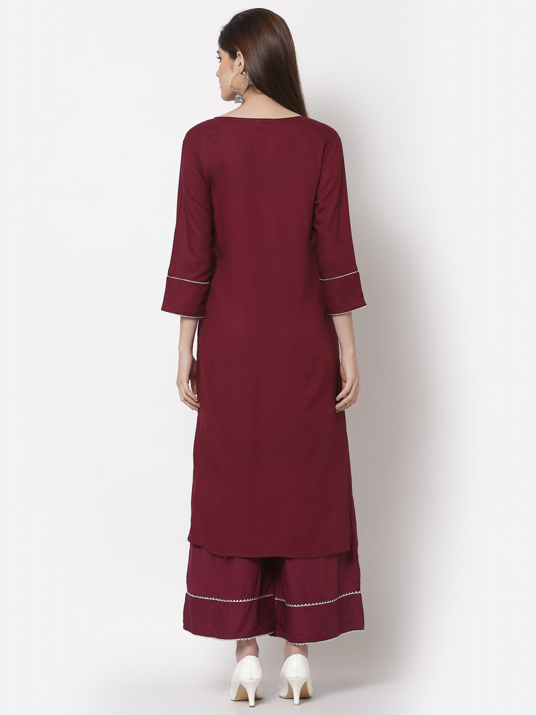 Rayon Solid Straight Kurta Palazzo Set (Wine)