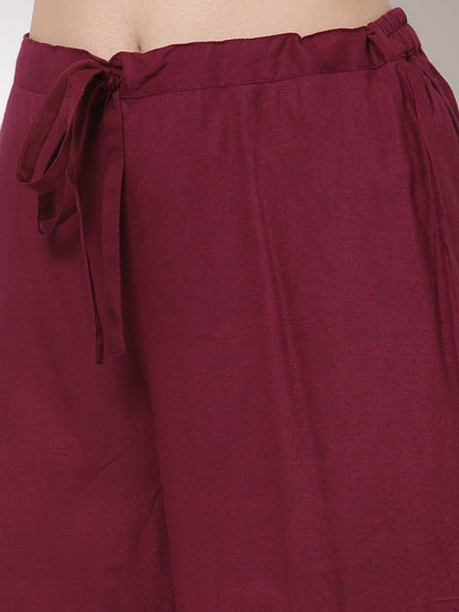 Rayon Solid Straight Kurta Palazzo Set (Wine)