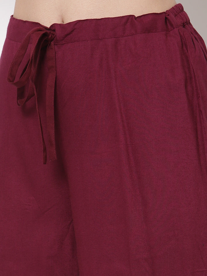 Rayon Solid Straight Kurta Palazzo Set (Wine)