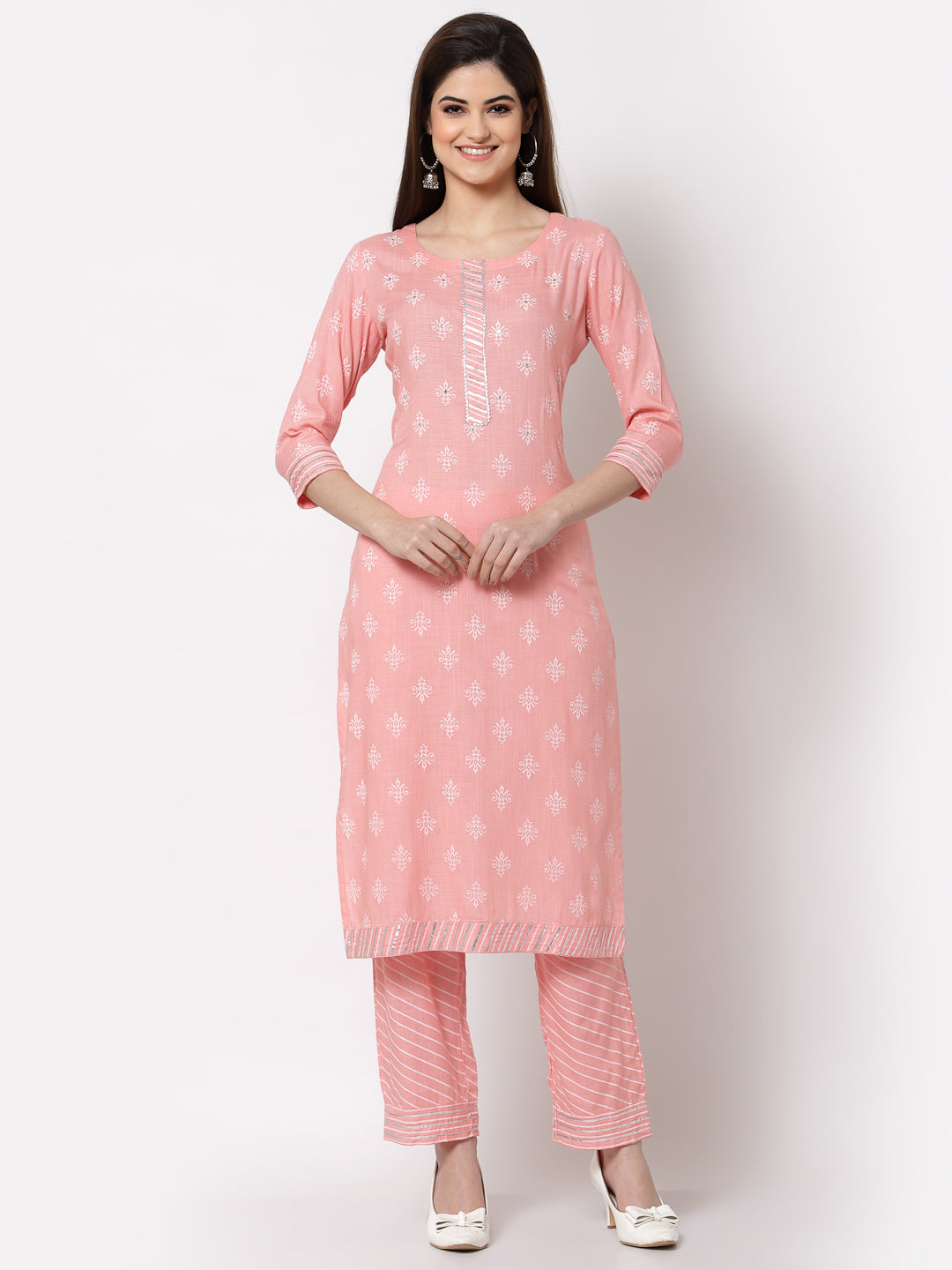 Rayon Embroidered Straight Kurta Palazzo Set (Pink)