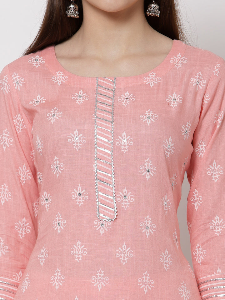 Rayon Embroidered Straight Kurta Palazzo Set (Pink)