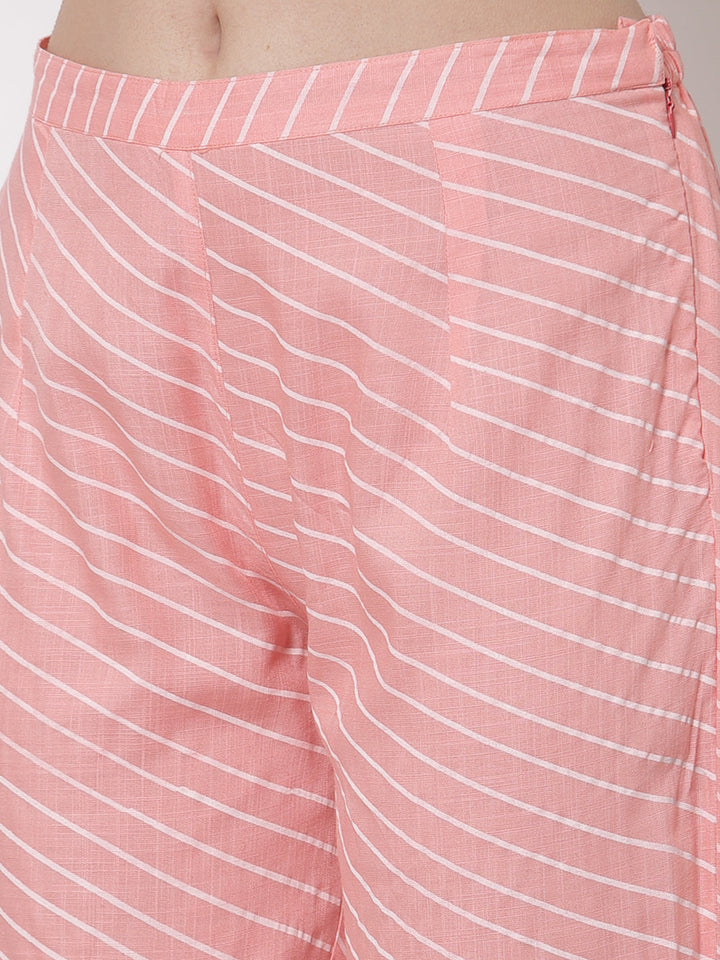 Rayon Embroidered Straight Kurta Palazzo Set (Pink)