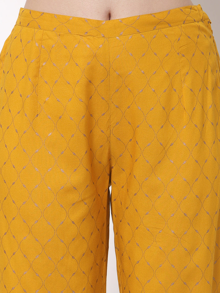 Cotton Printed Straight Kurta Palazzo Set (Yellow)