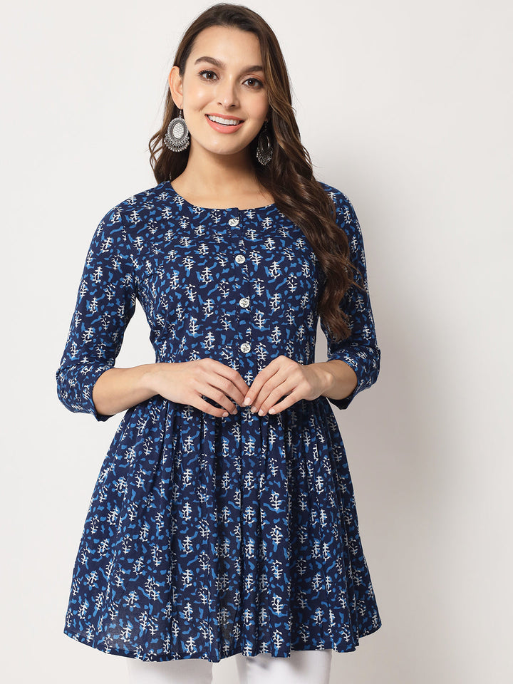 Kbz blue cotton printed top – wholesale manufacturer &amp; exporter from India