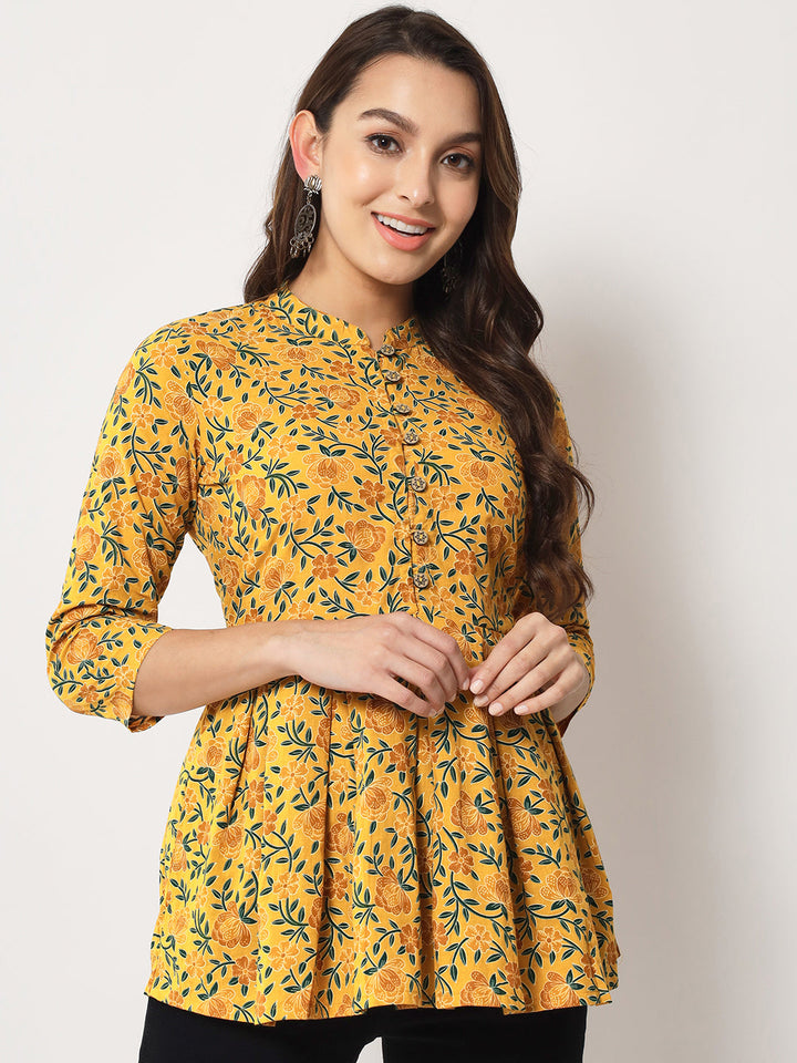 Kbz yellow cotton printed top – wholesale manufacturer &amp; exporter from India