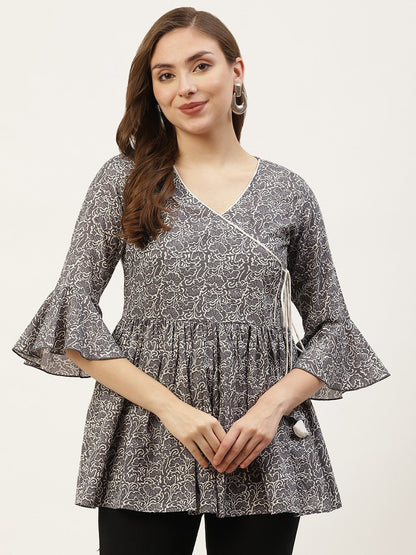 Cotton Printed Angrakha Style Top