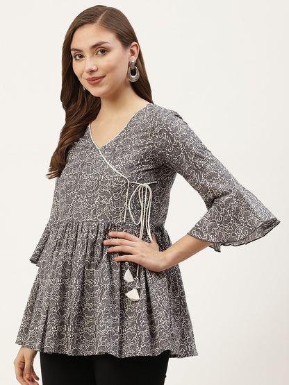 Cotton Printed Angrakha Style Top