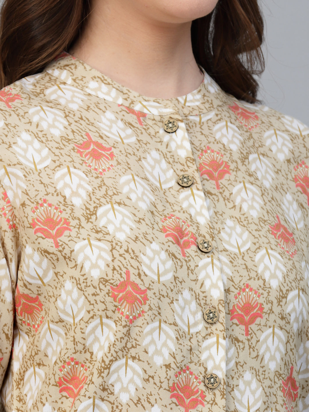 Beige Rayon Printed Shirt