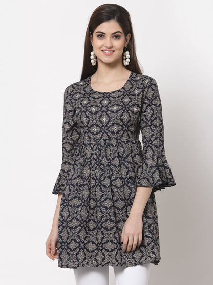 Rayon Embroidered Regular Top (Blue)