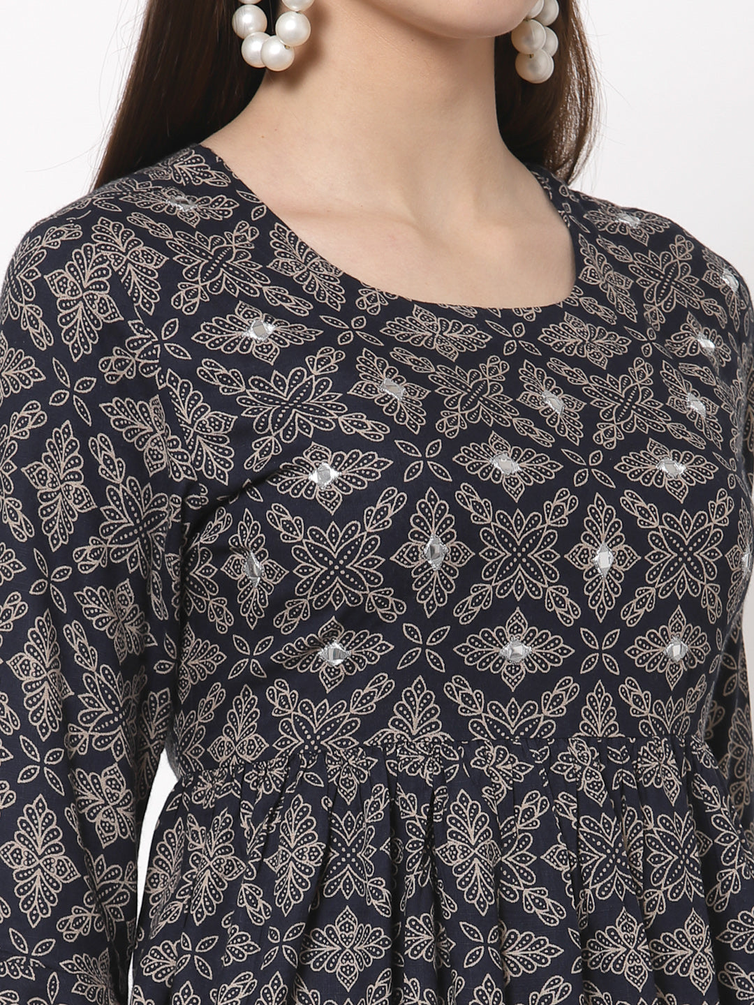 Rayon Embroidered Regular Top (Blue)