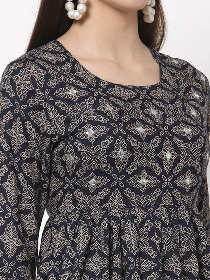 Rayon Embroidered Regular Top (Blue)