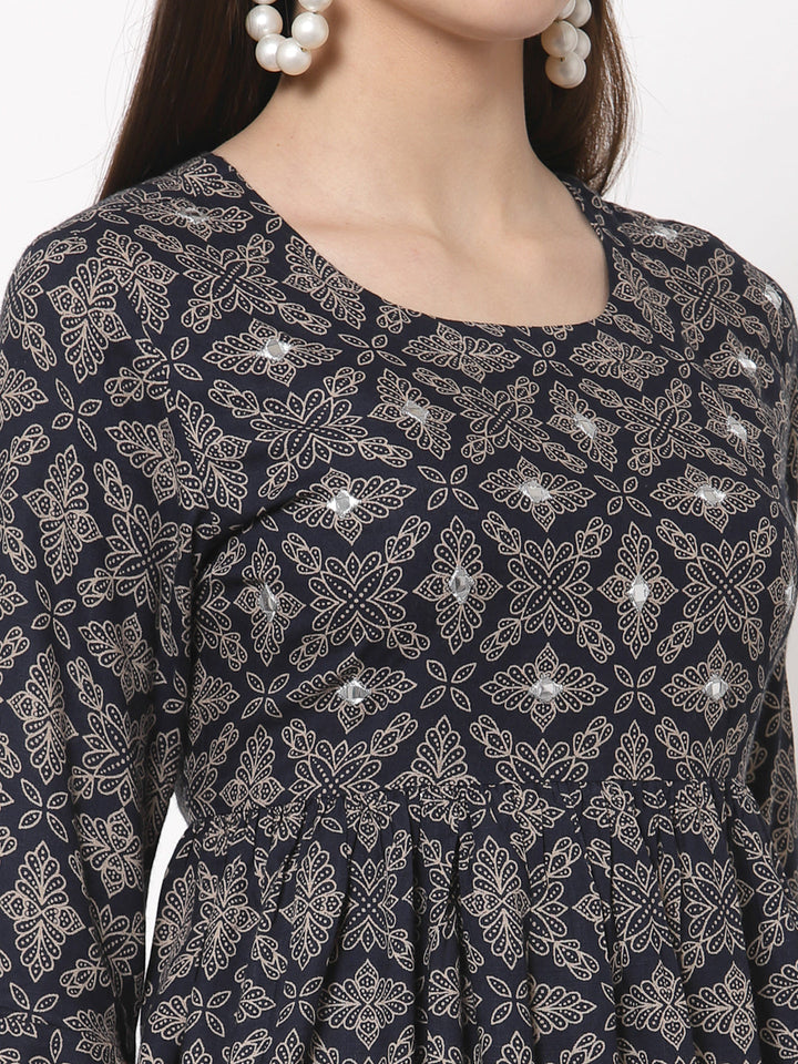 Rayon Embroidered Regular Top (Blue)