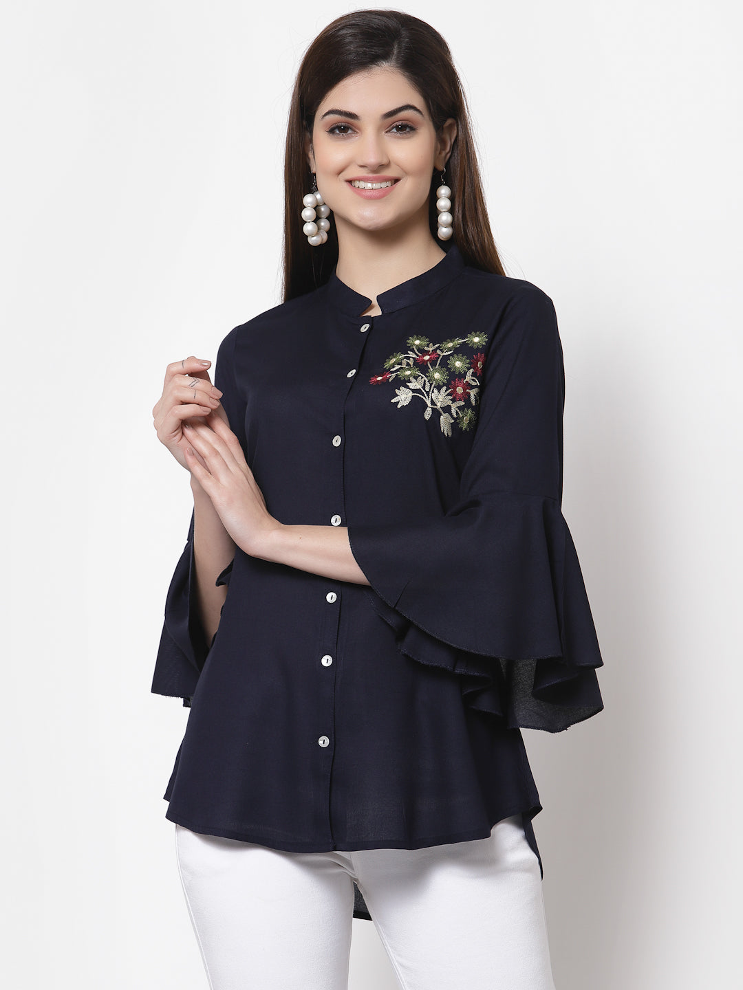 Rayon Embroidered Regular Top (Red)