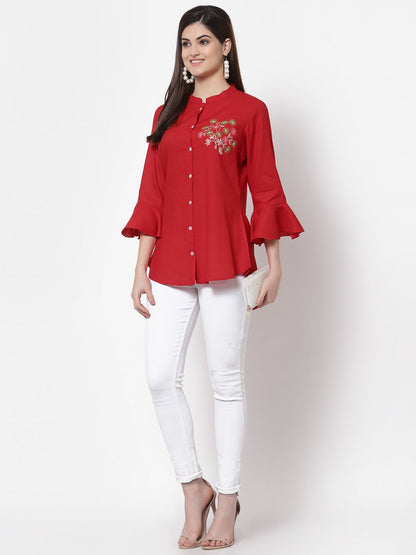 Rayon Embroidered Regular Top (Blue)