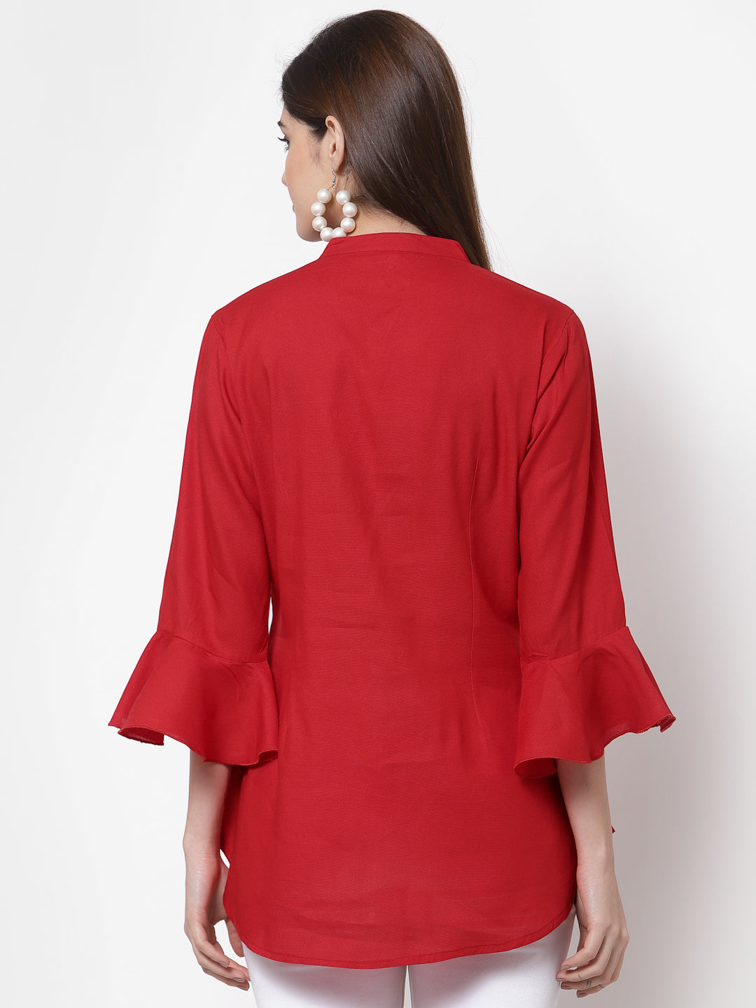 Rayon Embroidered Regular Top (Red)