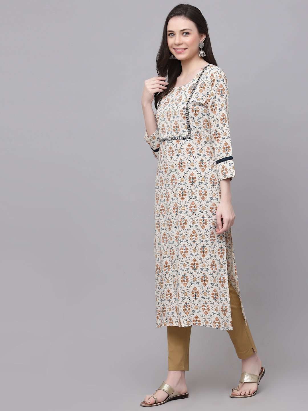 Rayon Embroidered Straight Kurta (Cream)