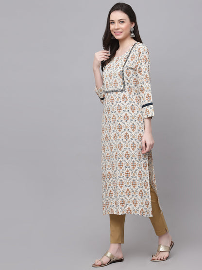 Rayon Embroidered Straight Kurta (Cream)