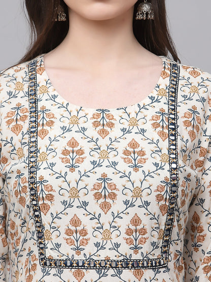 Rayon Embroidered Straight Kurta (Cream)