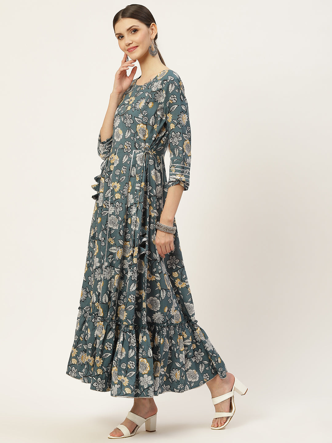Cotton Printed Anarkali Kurta Grey