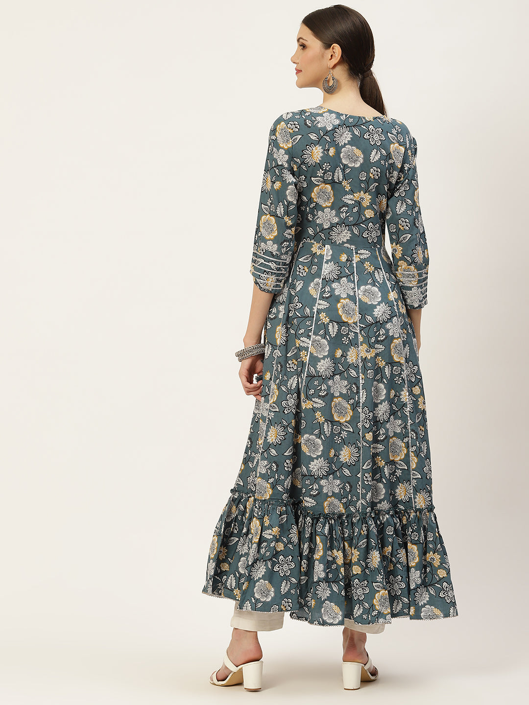 Cotton Printed Anarkali Kurta Grey