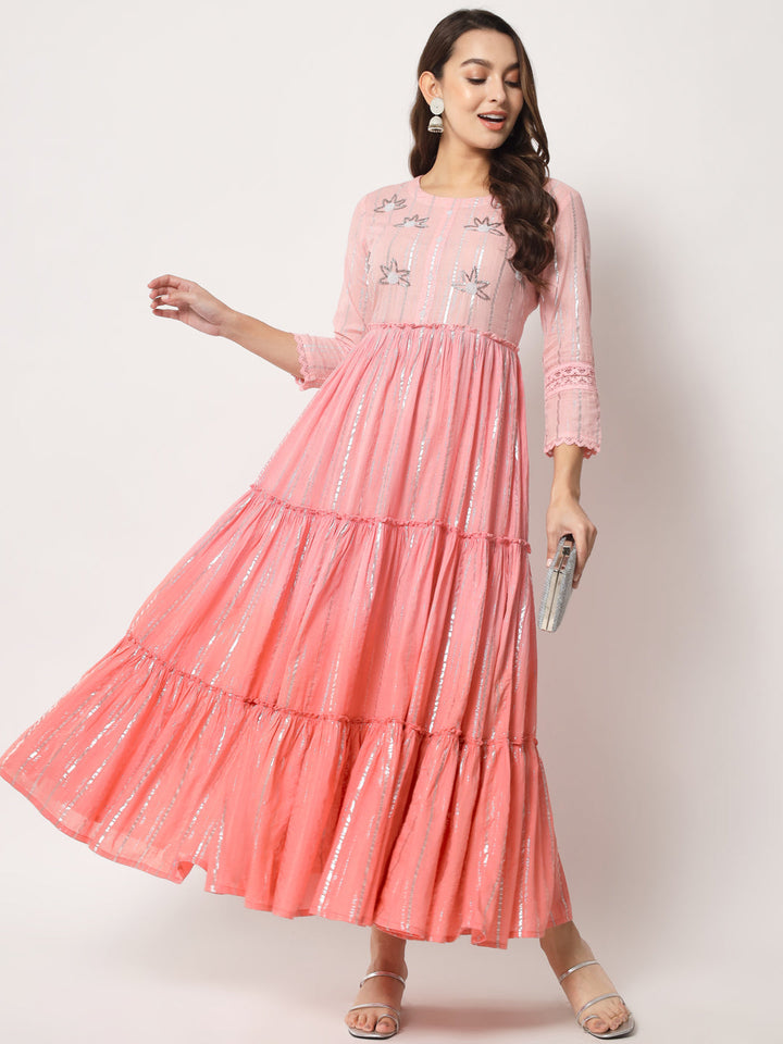 Lurex Cotton Printed Flared Kurta