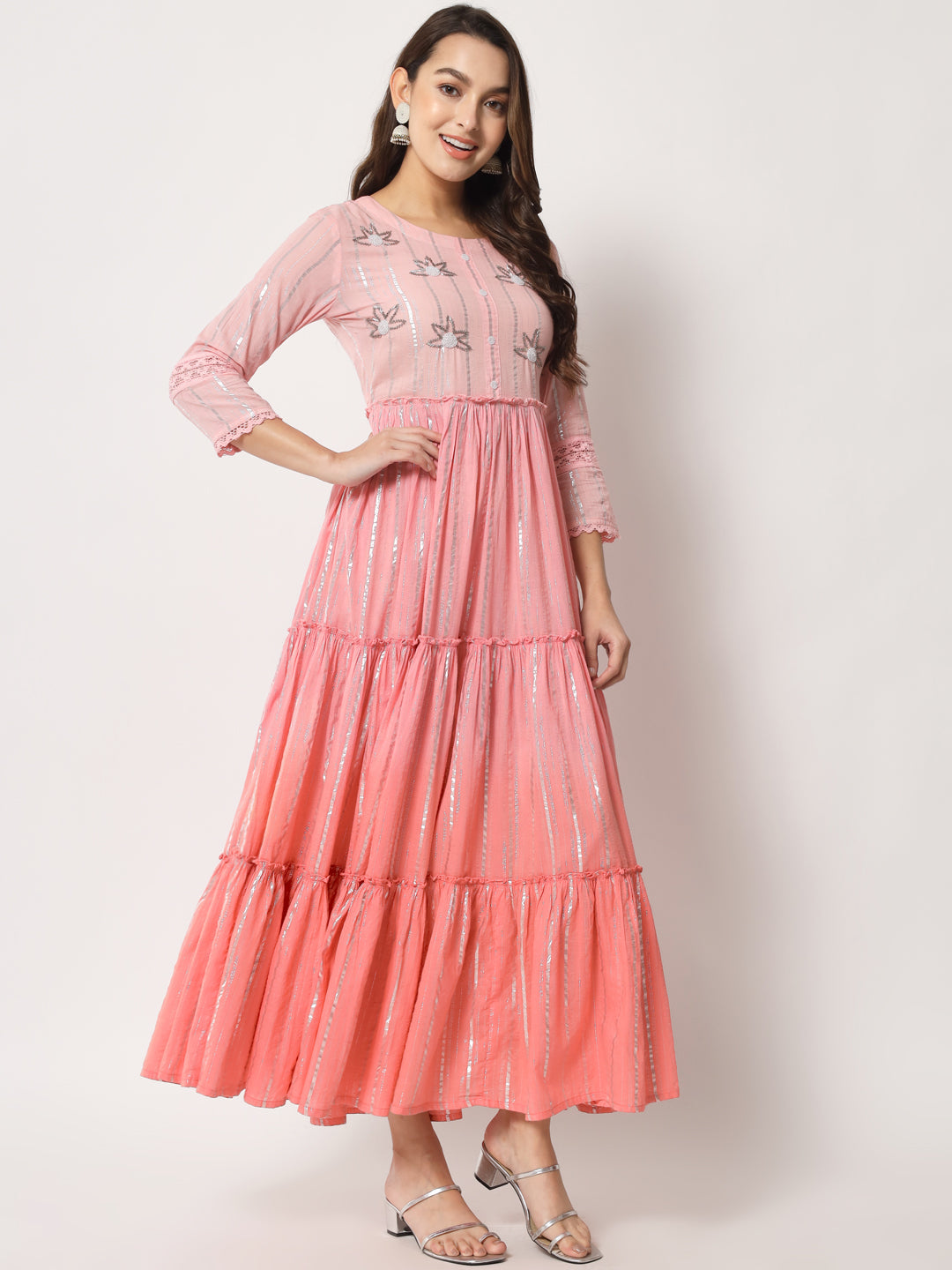 Lurex Cotton Printed Flared Kurta