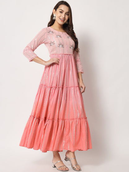 Lurex Cotton Printed Flared Kurta