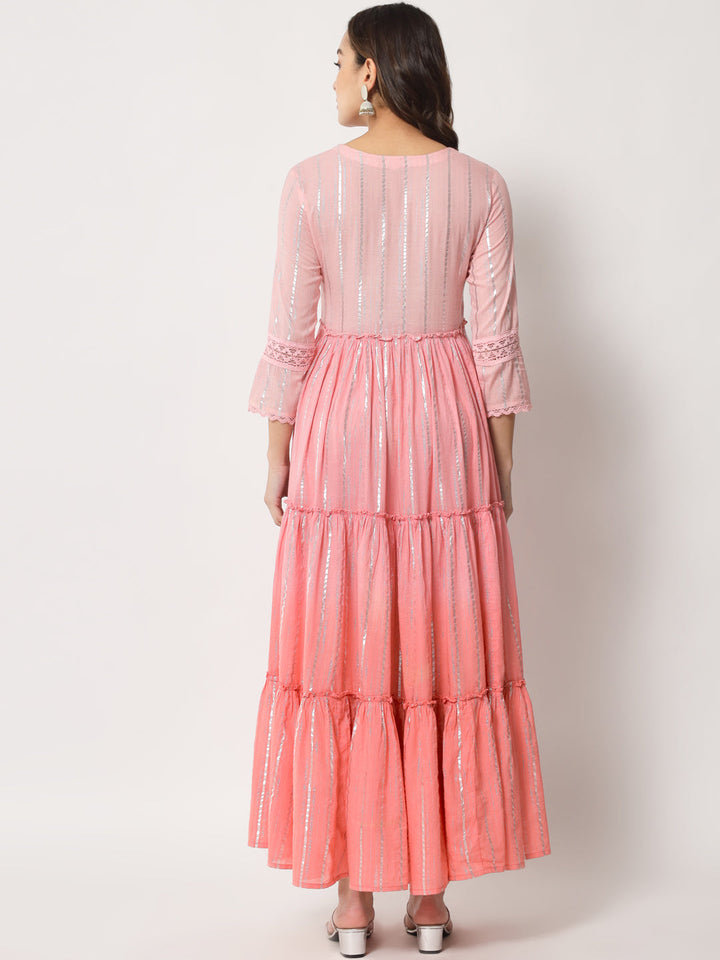 Lurex Cotton Printed Flared Kurta