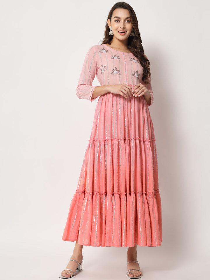 Lurex Cotton Printed Flared Kurta