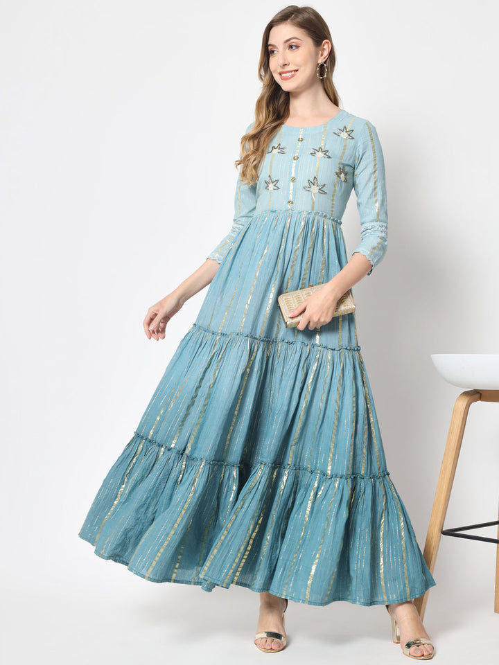 Lurex Cotton Printed Flared Kurta