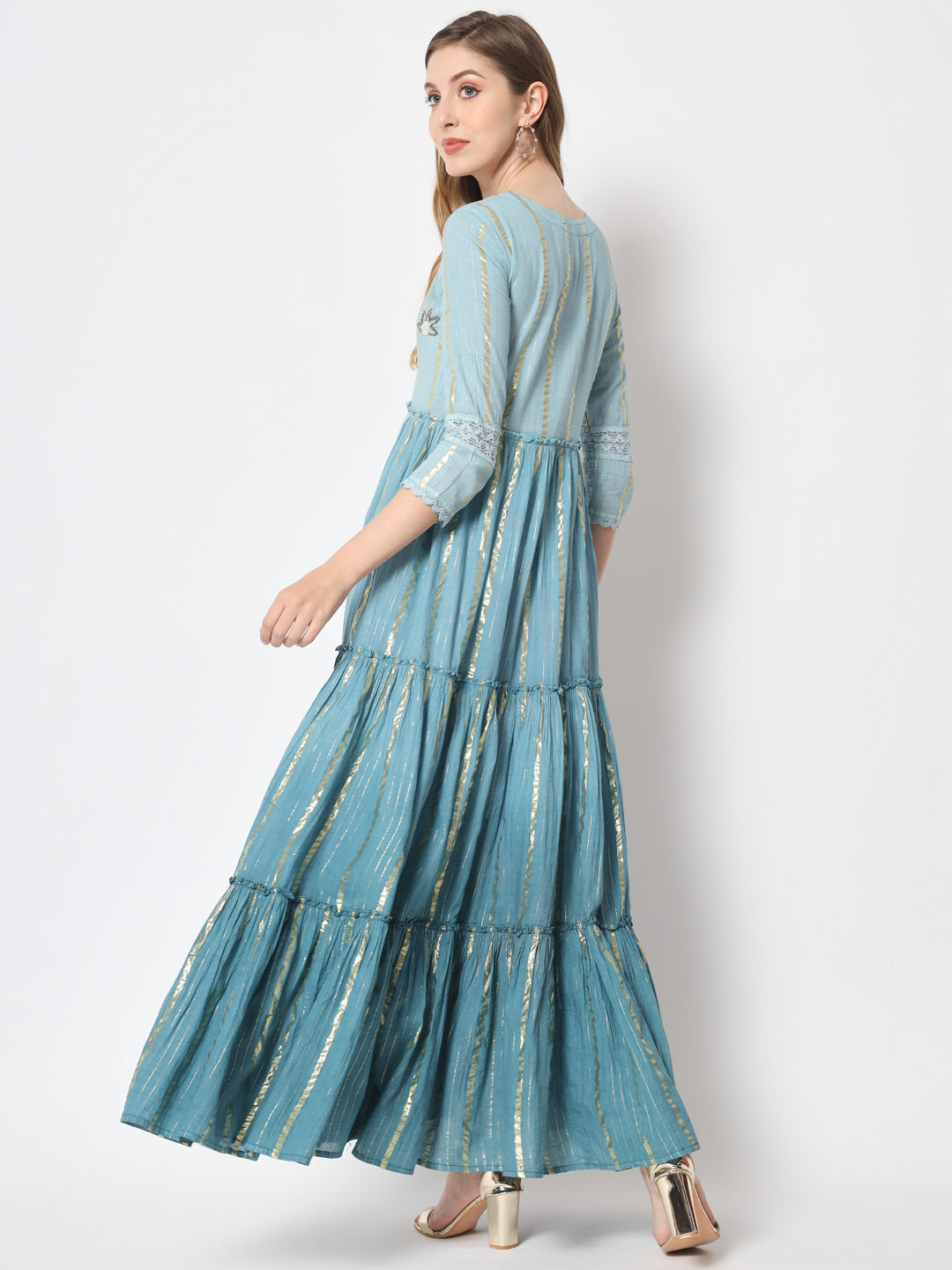 Lurex Cotton Printed Flared Kurta