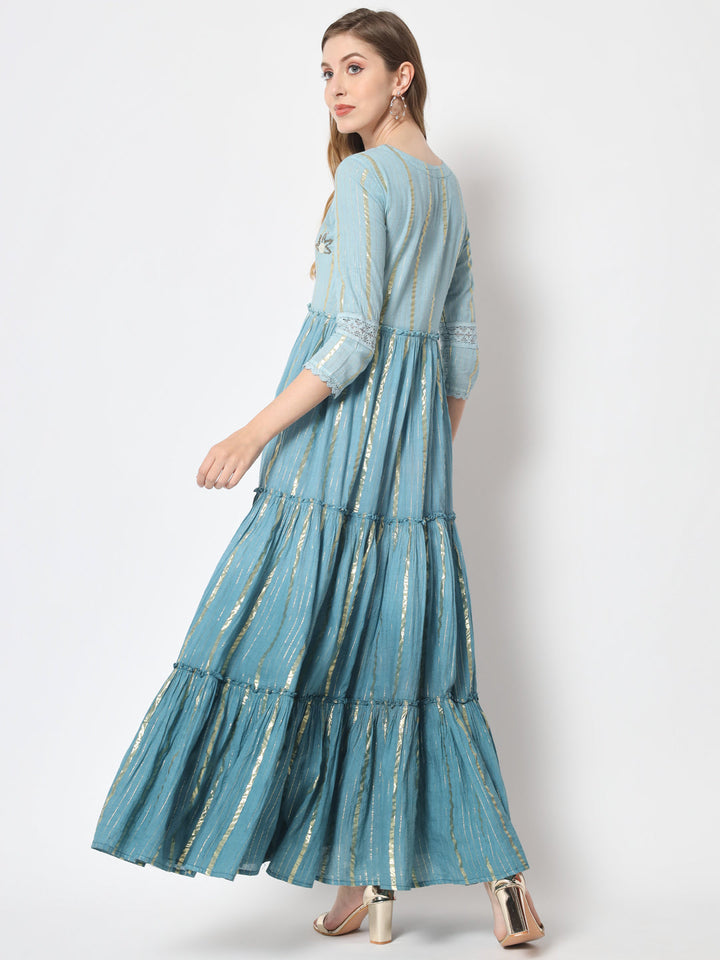 Lurex Cotton Printed Flared Kurta