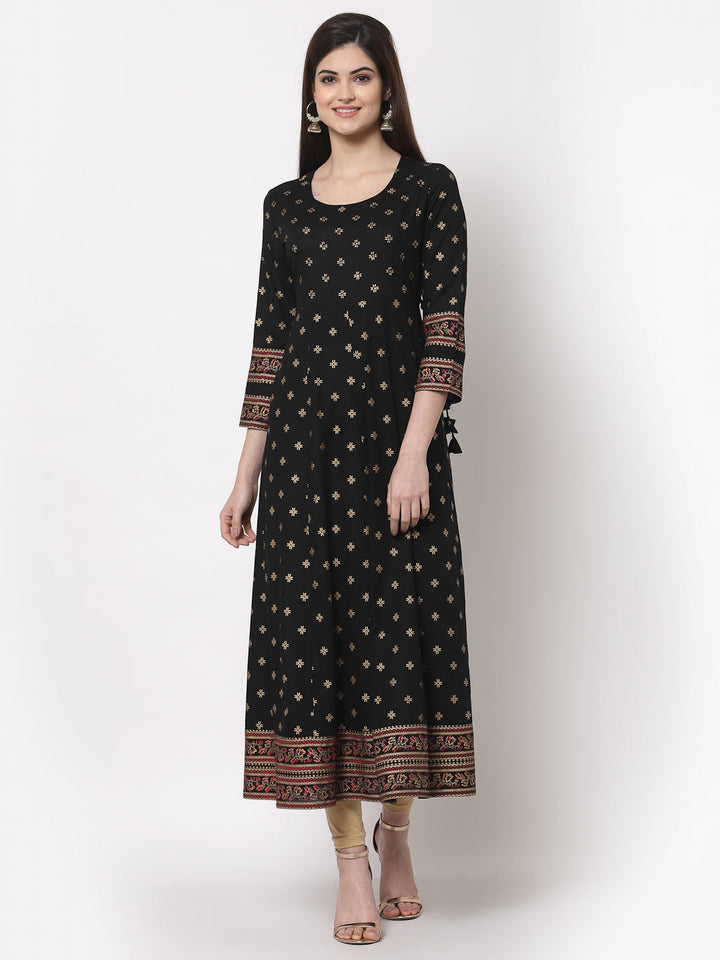 Rayon Embroidered Anarkali Kurta (Black)