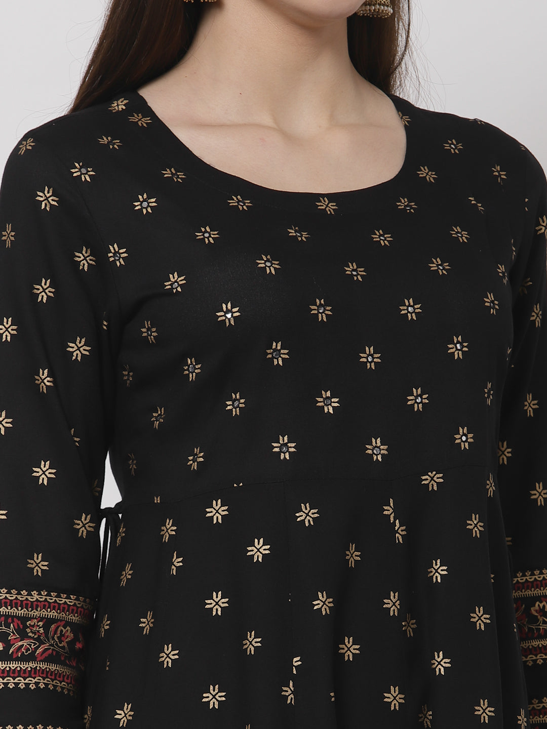 Rayon Embroidered Anarkali Kurta (Black)