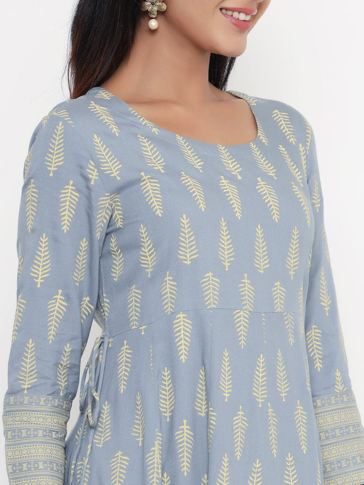 Floral Printed Rayon Anarkali Kurta (Grey)