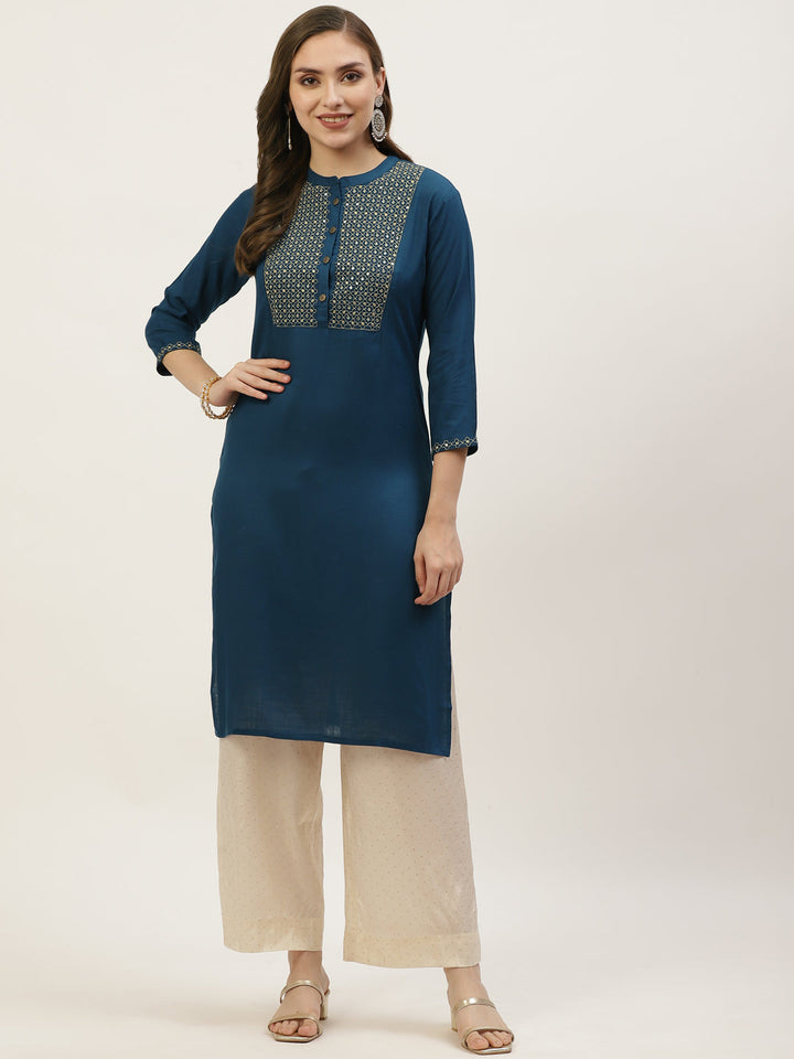 Kbz blue rayon embroidered kurta – wholesale manufacturer &amp; exporter from India