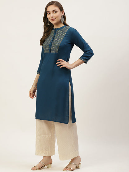 Rayon Embroidered Straight Kurta