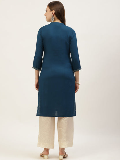 Rayon Embroidered Straight Kurta