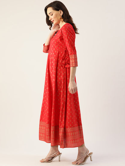 Rayon Printed Anarkali Kurta (Red)