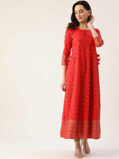 Rayon Printed Anarkali Kurta (Red)