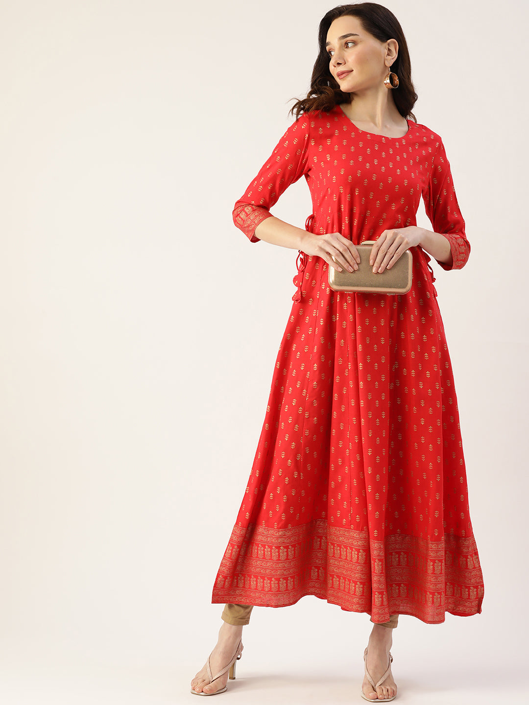Rayon Printed Anarkali Kurta (Red)