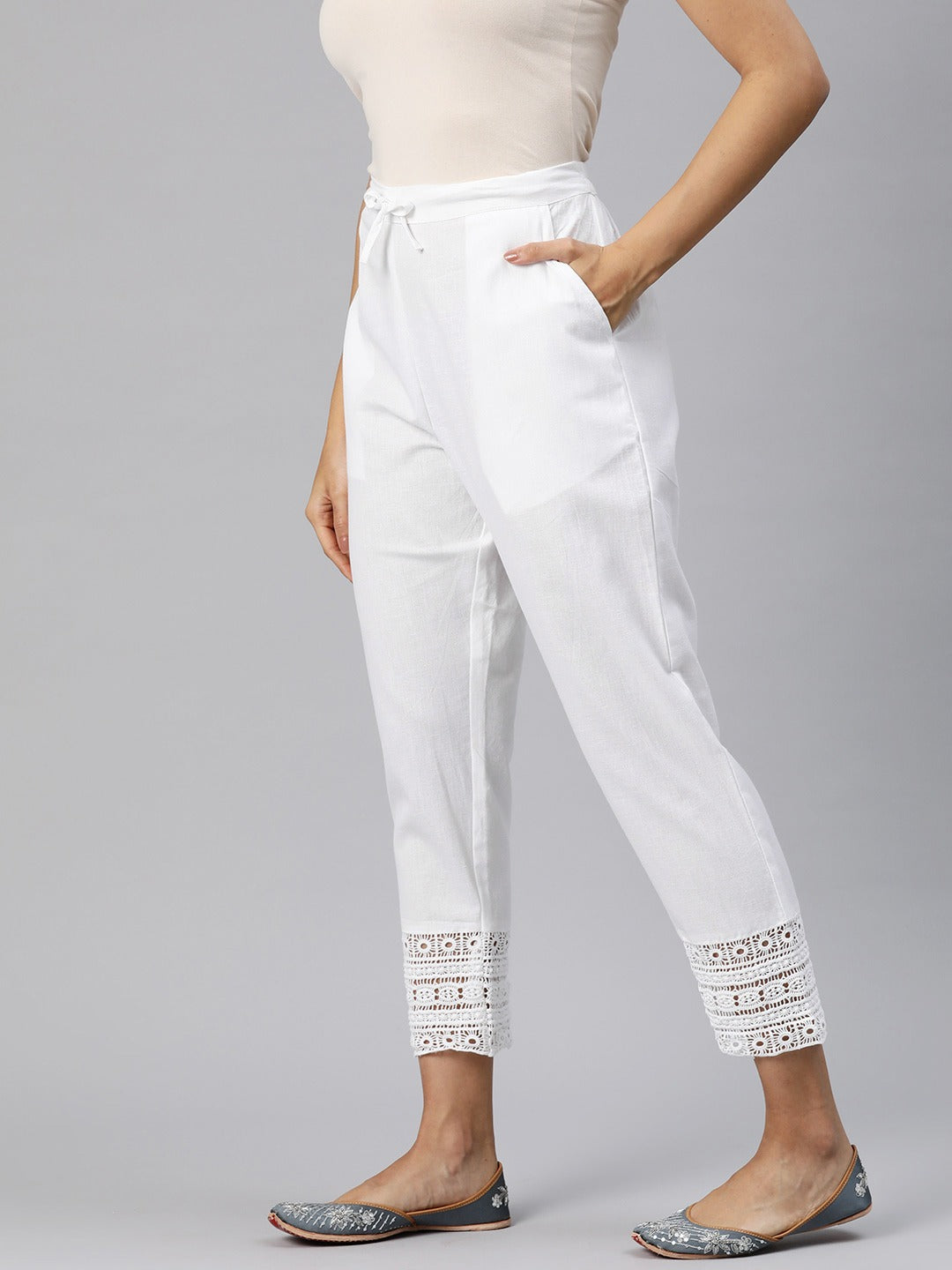 Cotton Fabric White Color Palazzo