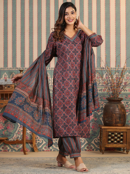 Straight Style Cotton Fabric Maroon Color Kurta And Bottom With Dupatta