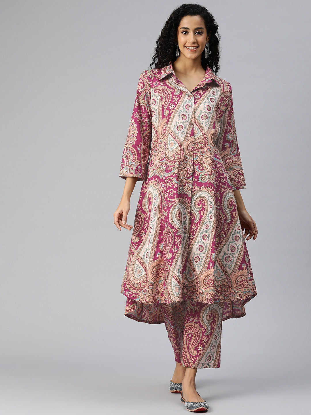 A Line Style Cotton Fabric Purple Color Kurta And Bottom