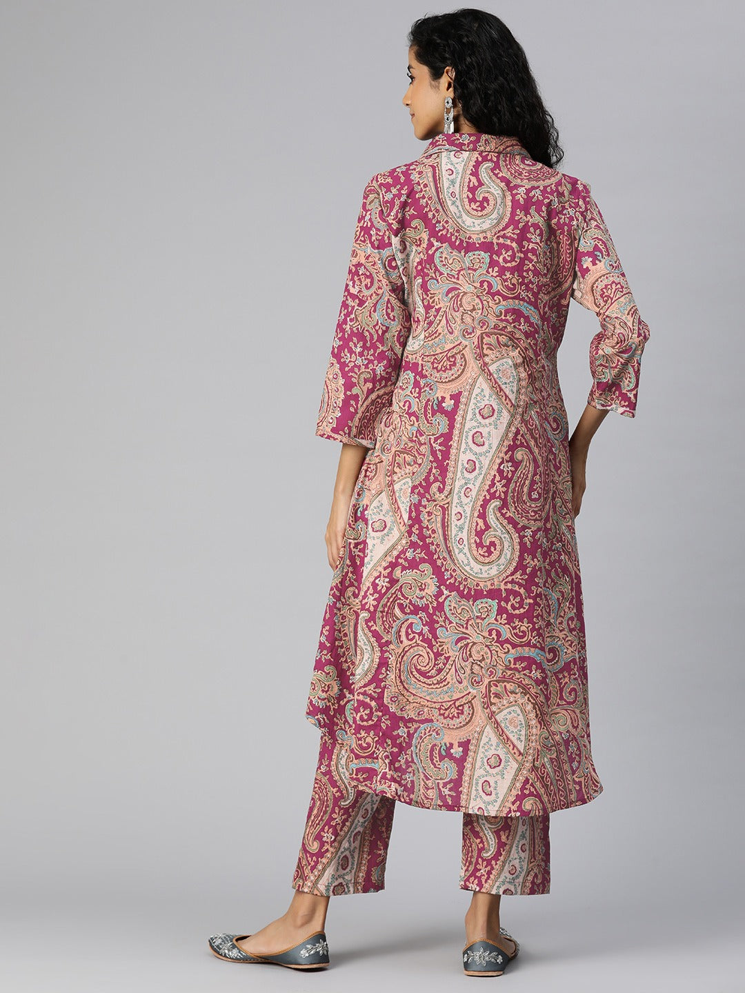 A Line Style Cotton Fabric Purple Color Kurta And Bottom