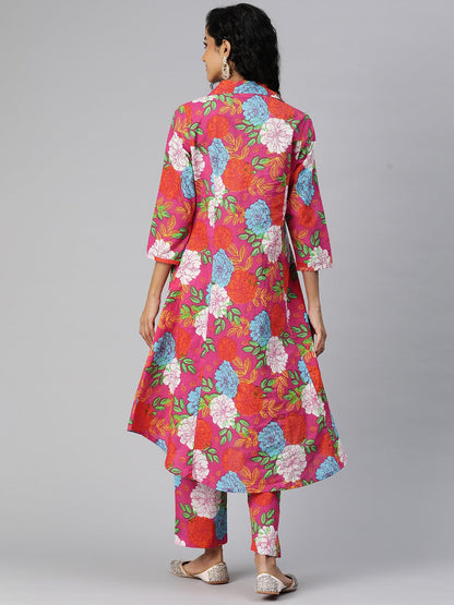 A Line Style Cotton Fabric Pink Color Co-Ord Set