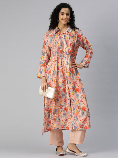 A Line Style Silk Fabric Pink Color Kurta And Bottom