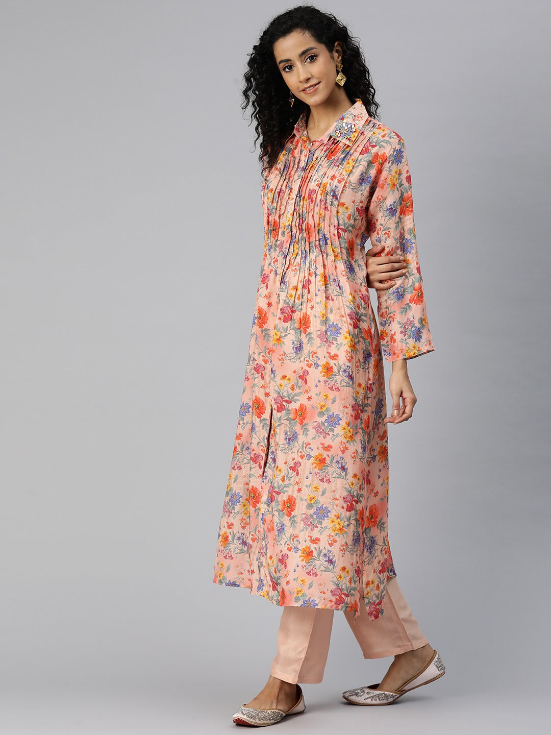 A Line Style Silk Fabric Pink Color Kurta And Bottom